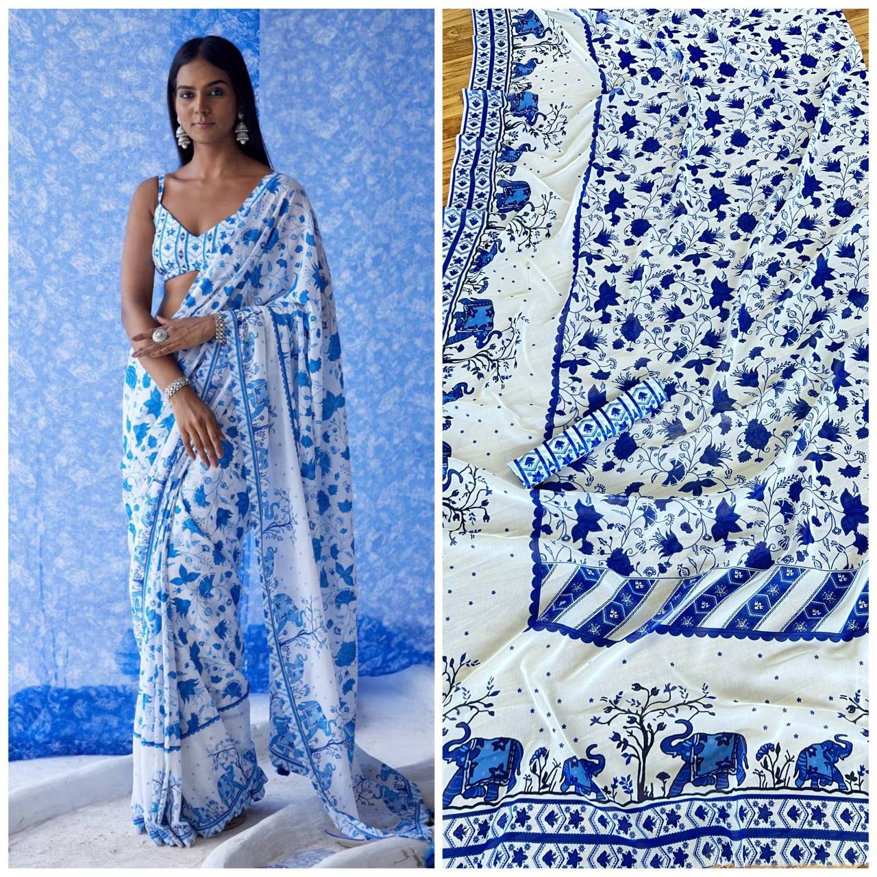 Elegant Georgette Saree with Printed Georgette Blouse