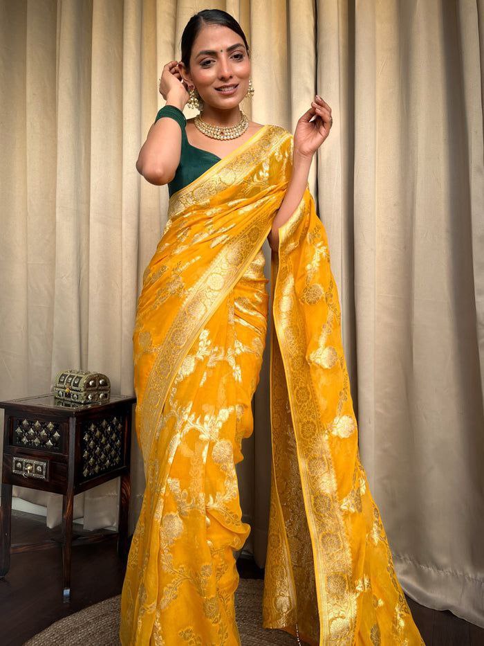 Banarasi Khadi Georgette Jaqurad Saree