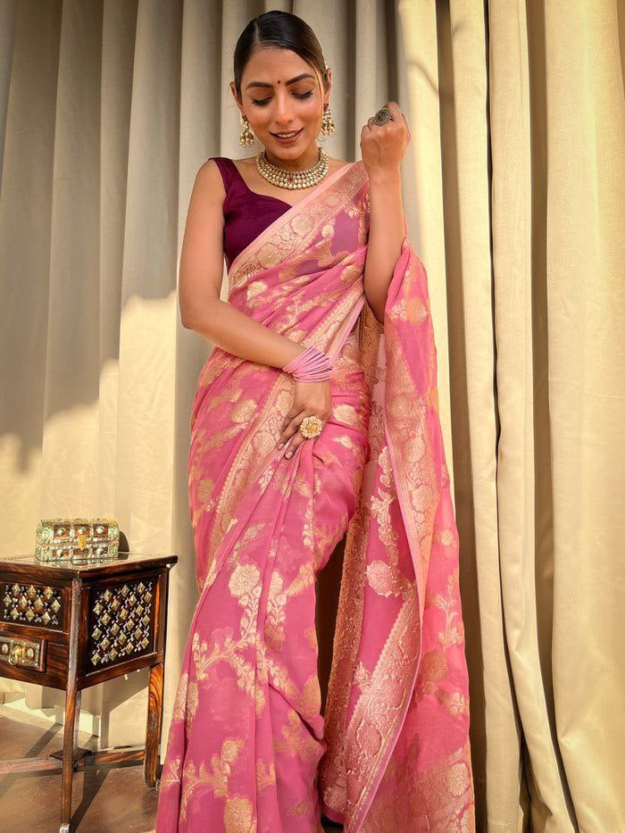 Banarasi Khadi Georgette Jaqurad Saree