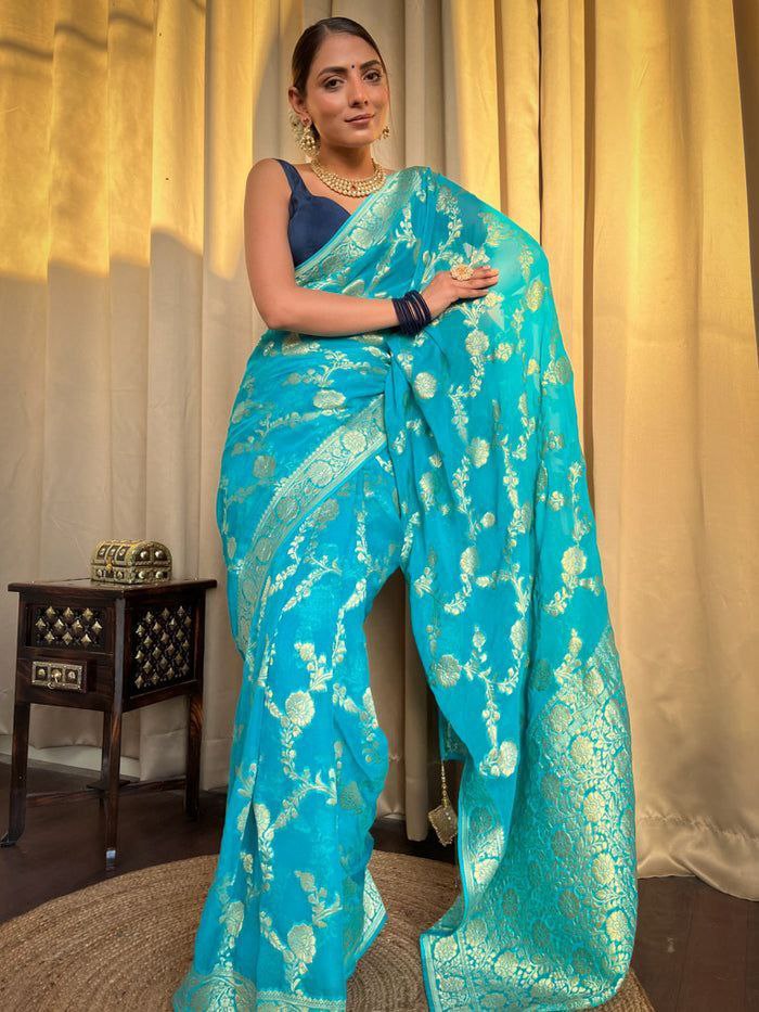 Banarasi Khadi Georgette Jaqurad Saree