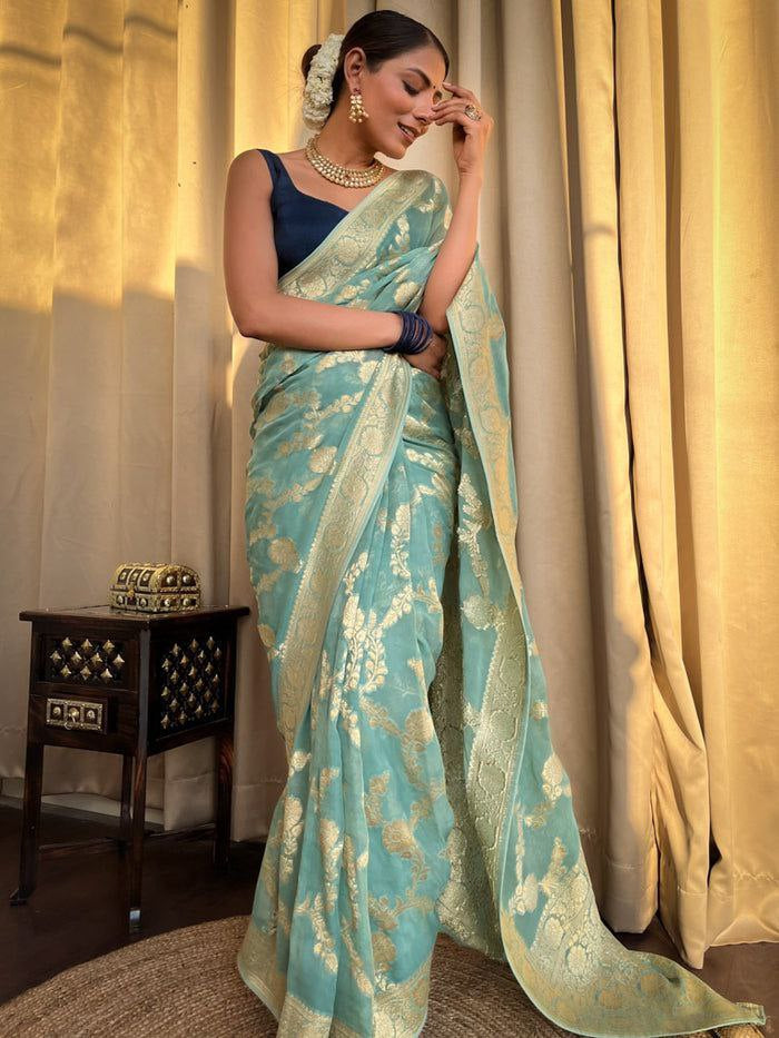 Banarasi Khadi Georgette Jaqurad Saree