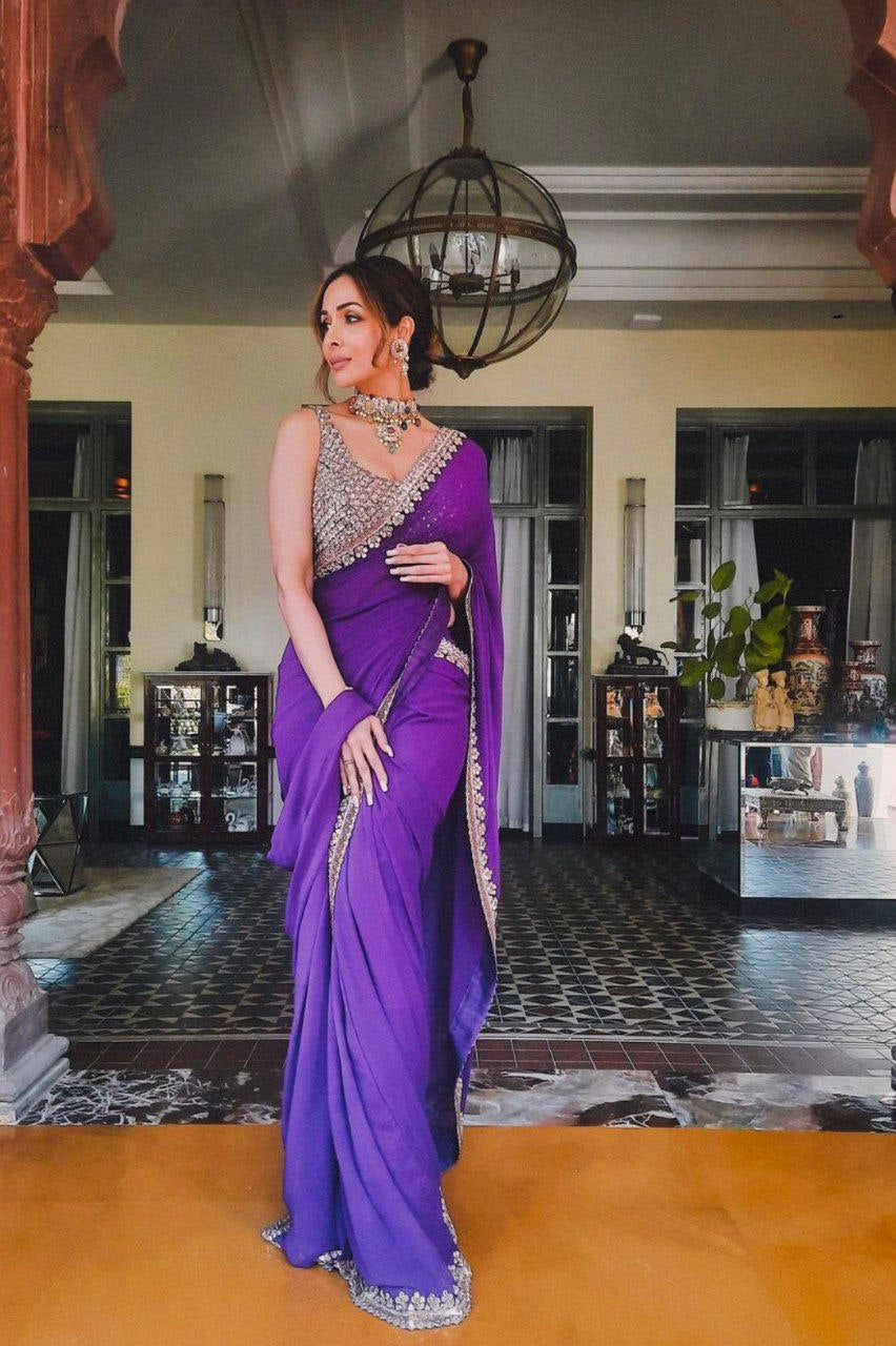 Malaika Arora Heavy Embroidery Sequence Work Saree