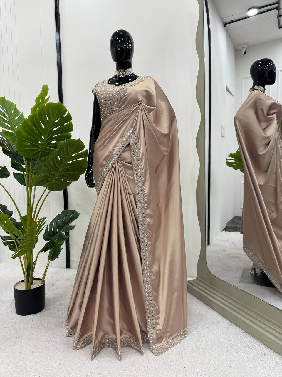 Exquisite Designer Saree with Thread & Real Mirror Work