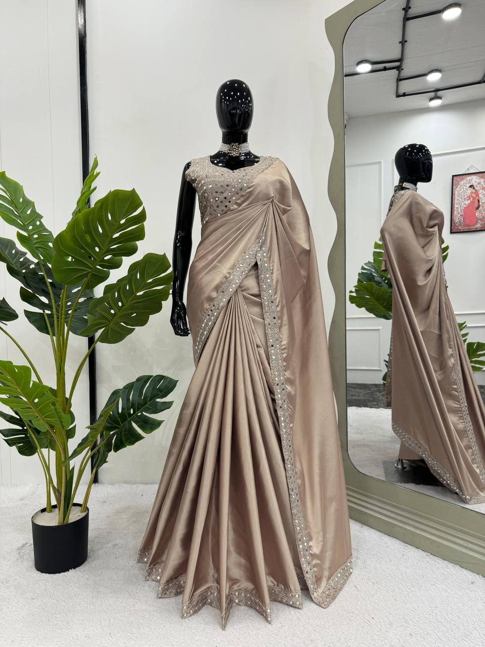 Exquisite Designer Saree with Thread & Real Mirror Work