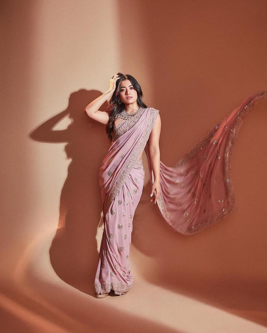 Rashmika Mandana Inspired Faux Georgette Saree