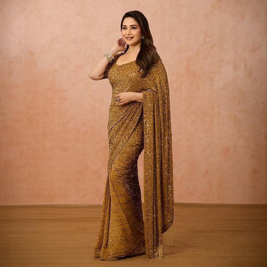 MADHURI DIXIT Blockbuster Golden Sequins Design Saree