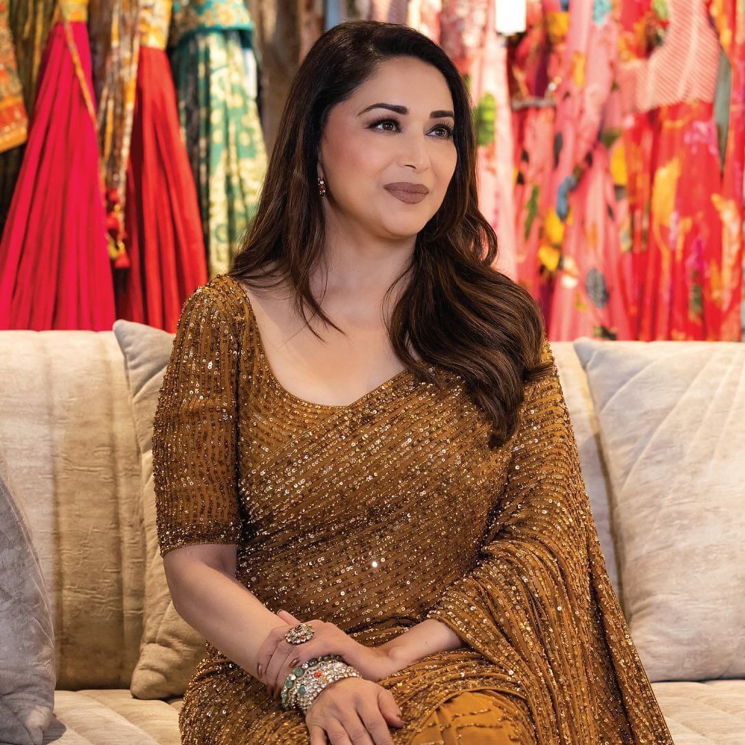 MADHURI DIXIT Blockbuster Golden Sequins Design Saree