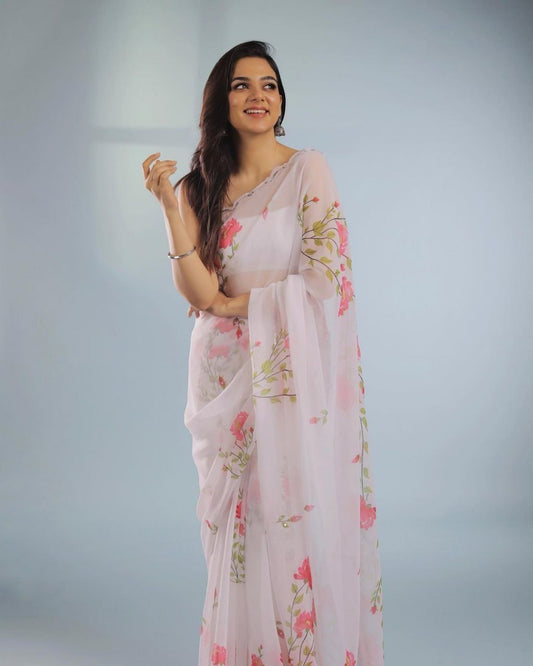 Exquisite Crystal Georgette Floral Saree