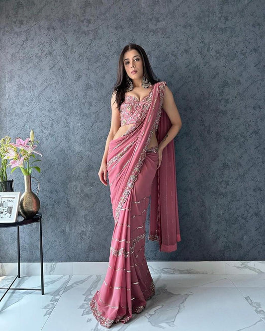 Celebrity Inspired Gulabi Inspired Heavy Soft Georgette saree