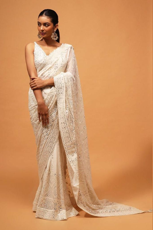 Celebrity Inspired Fox Georgette Half-Half Saree