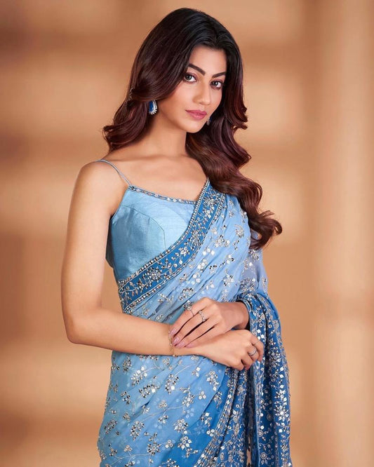 Celebrity Inspired Fox Georgette Half-Half Saree