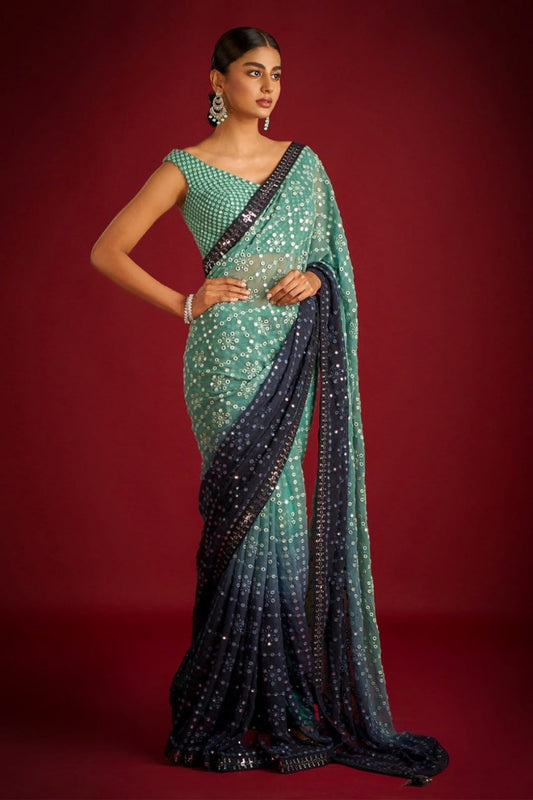 Celebrity Inspired Fox Georgette Half-Half Saree