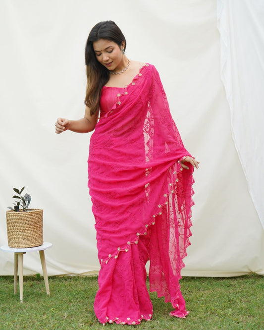 Pure Georgette Chikankari Sarees