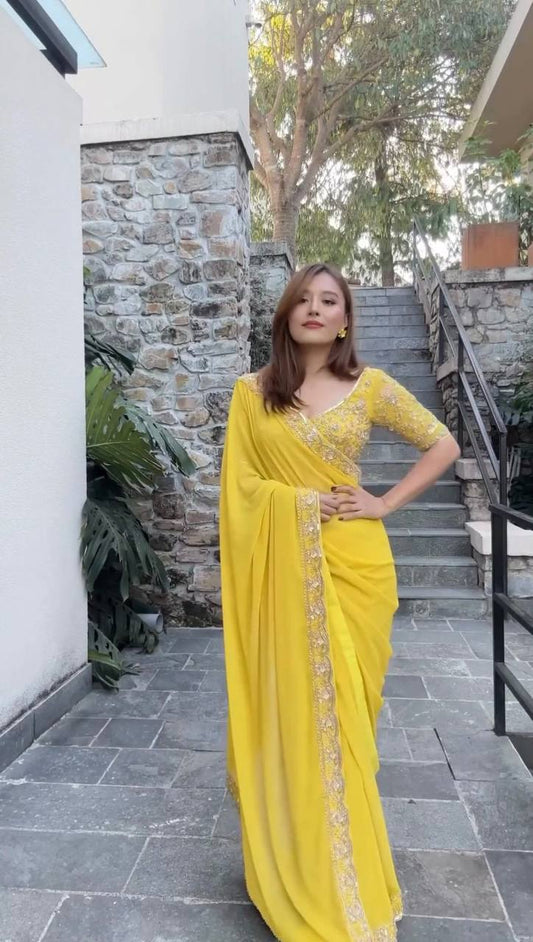 Celebrity Inspired Yellow Saree