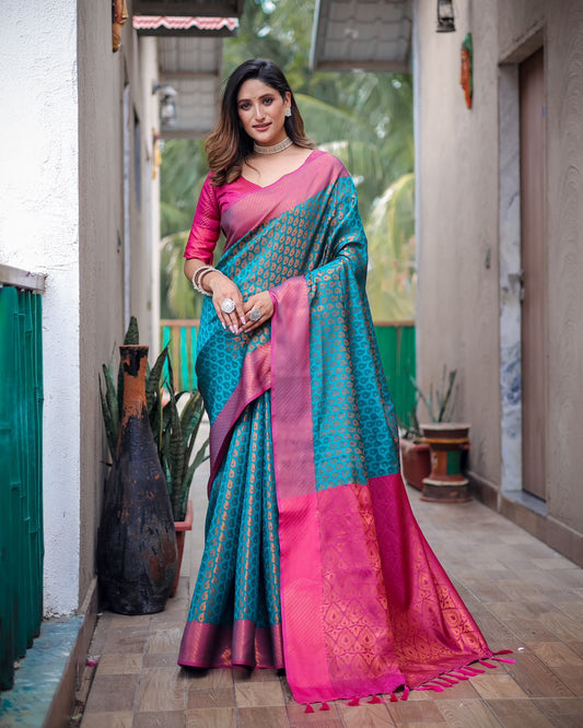 Banarasi Copper Zari Brocade Weave Saree