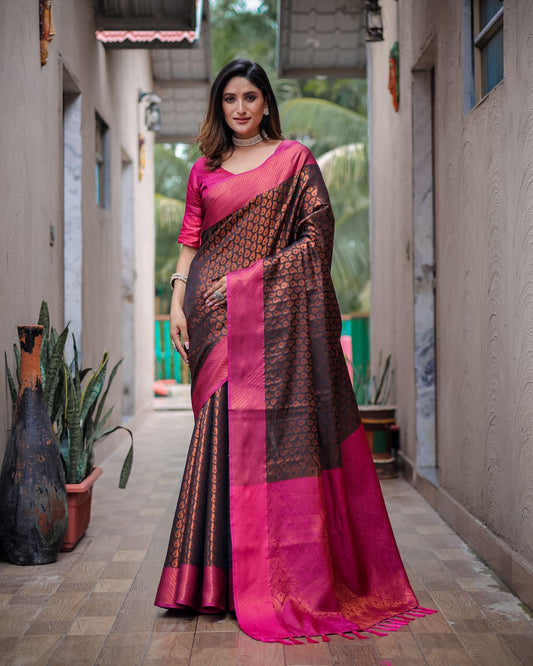 Banarasi Copper Zari Brocade Weave Saree