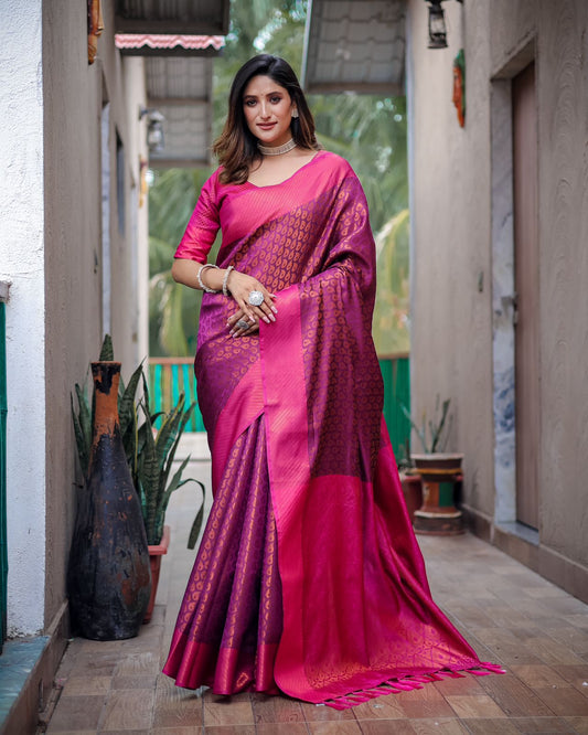 Banarasi Copper Zari Brocade Weave Saree