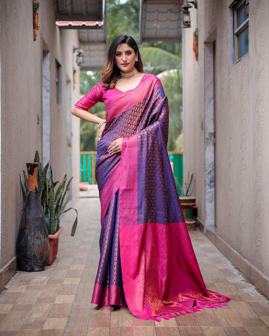 Banarasi Copper Zari Brocade Weave Saree