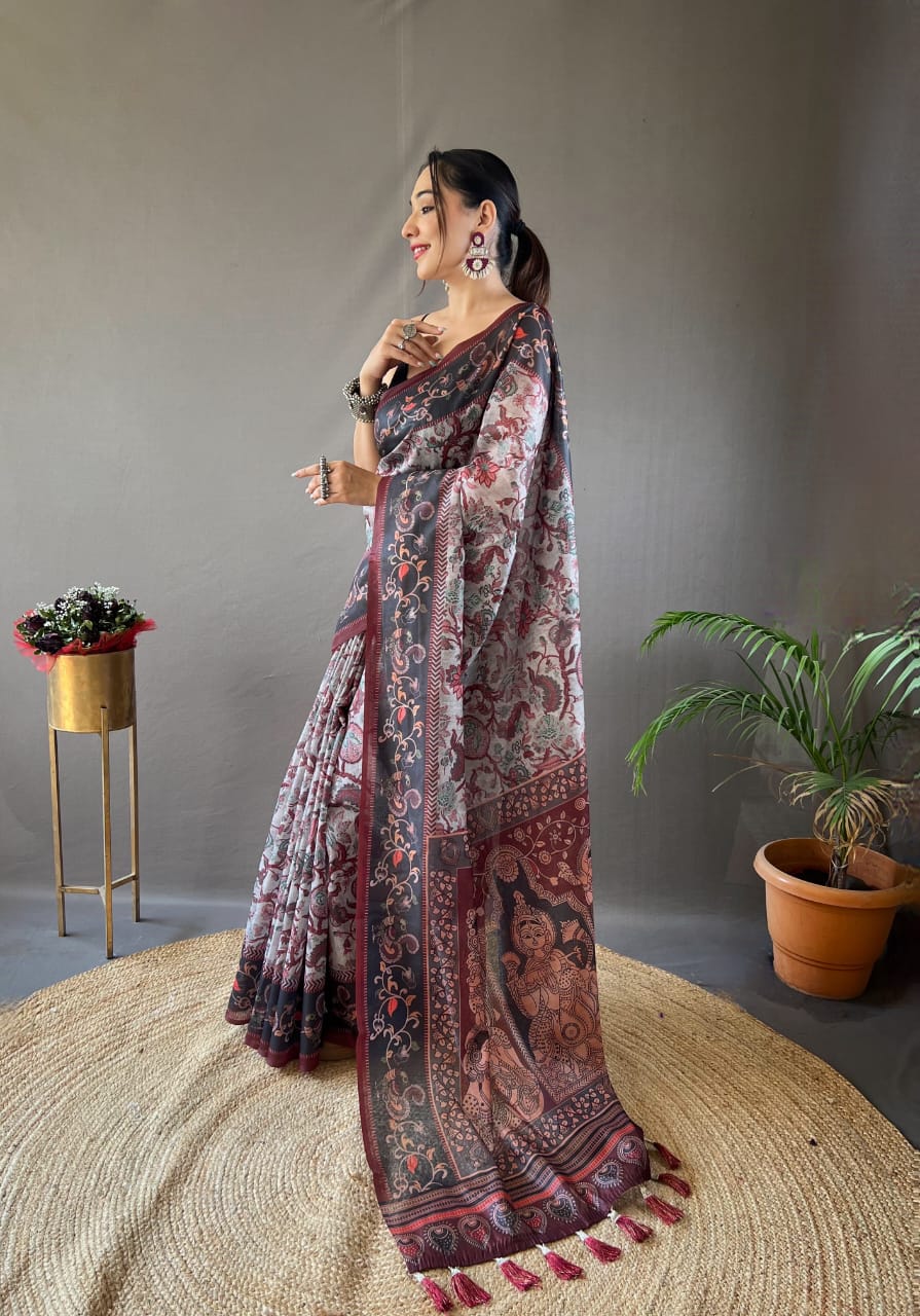 Italian digital printing technology on soft cotton weave Saree