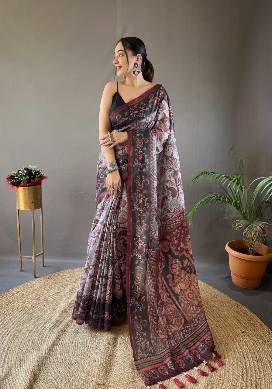 Italian digital printing technology on soft cotton weave Saree