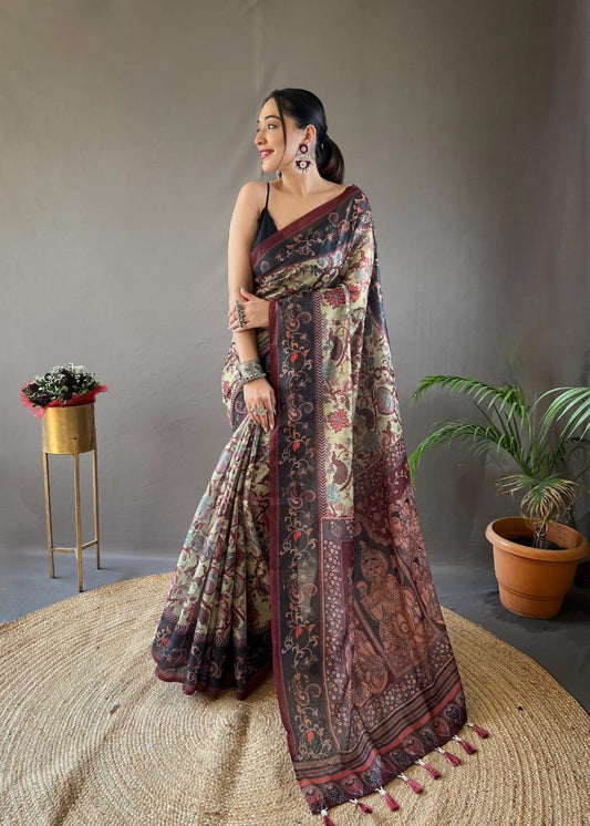 Italian digital printing technology on soft cotton weave Saree