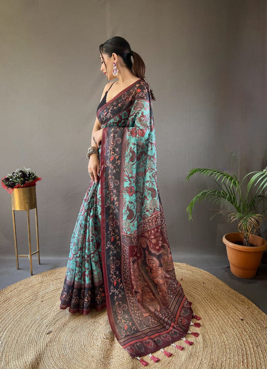 Italian digital printing technology on soft cotton weave Saree