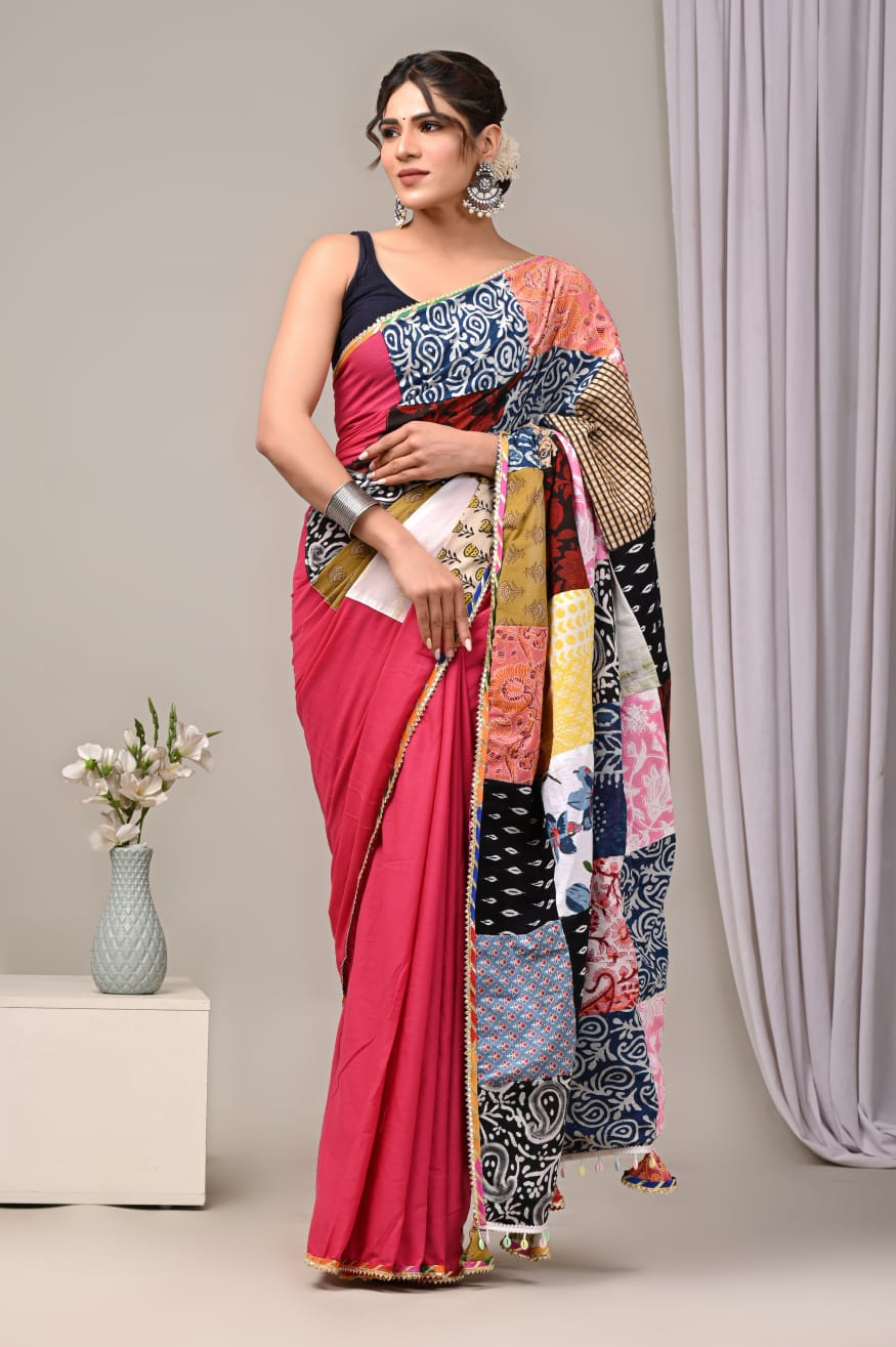 Pure Cotton Saree with Vibrant Patchwork