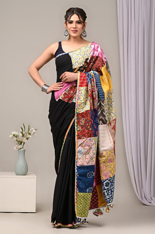 Pure Cotton Saree with Vibrant Patchwork