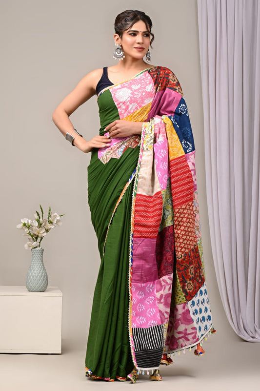 Pure Cotton Saree with Vibrant Patchwork