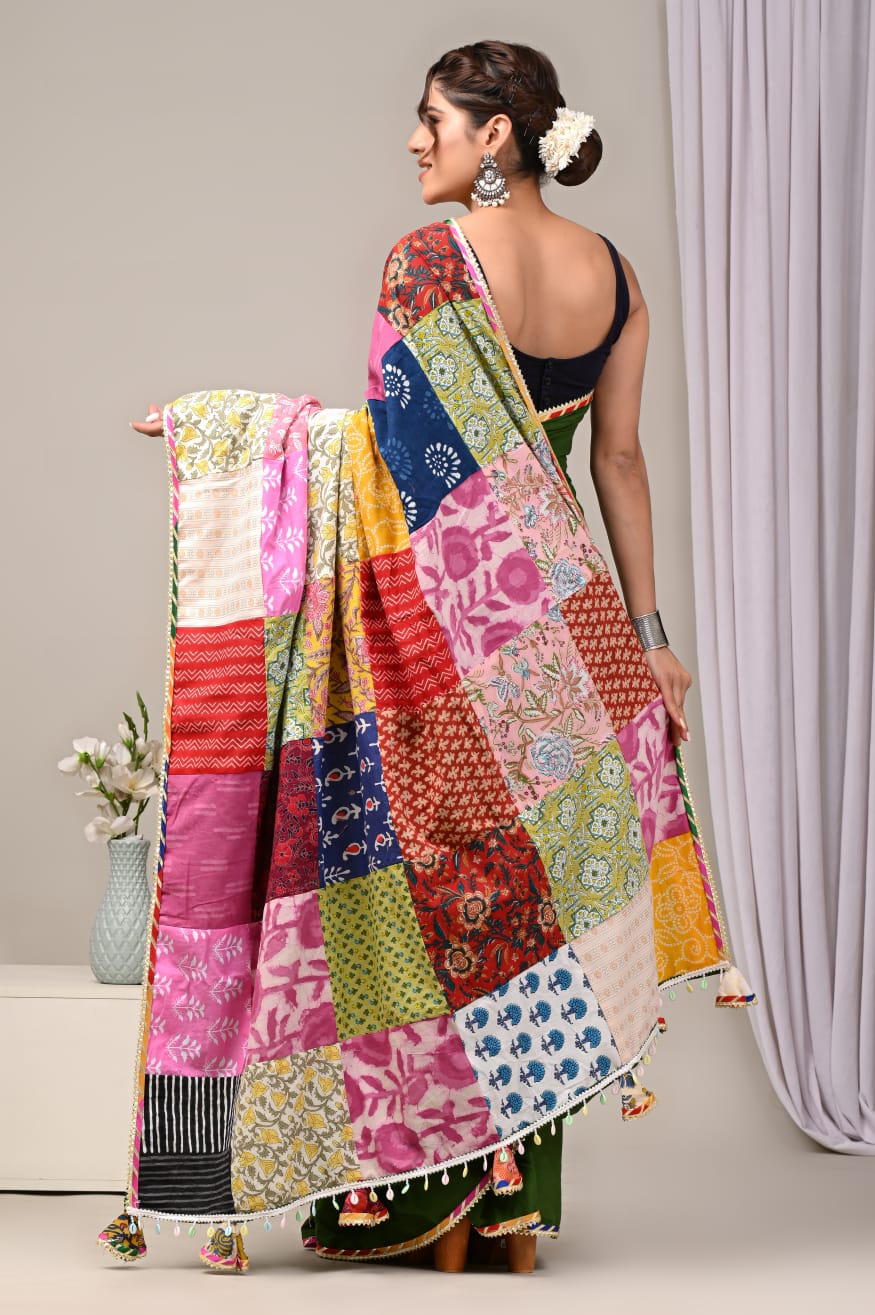 Pure Cotton Saree with Vibrant Patchwork