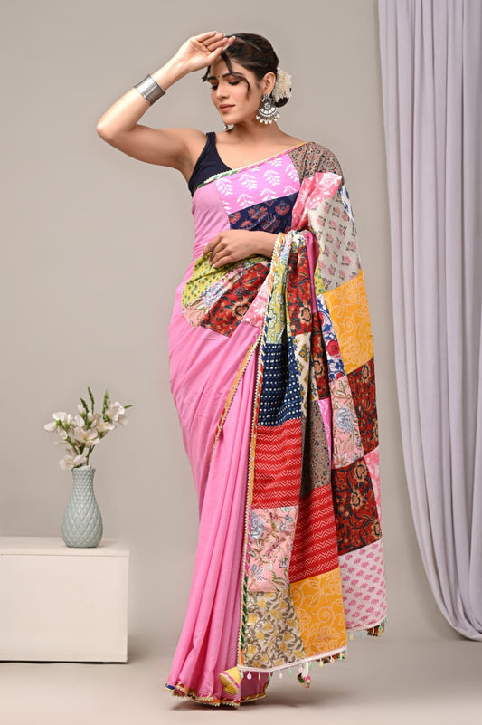 Pure Cotton Saree with Vibrant Patchwork