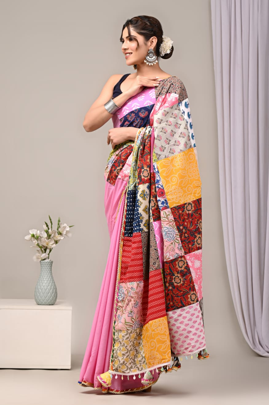 Pure Cotton Saree with Vibrant Patchwork