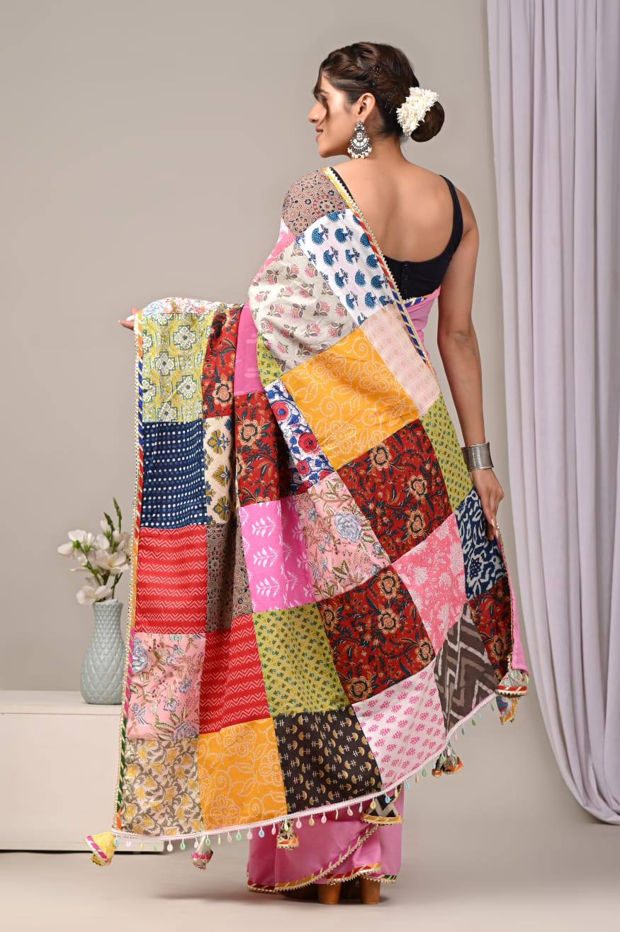 Pure Cotton Saree with Vibrant Patchwork