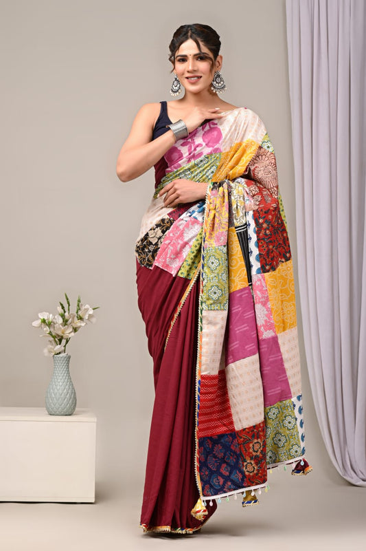 Pure Cotton Saree with Vibrant Patchwork