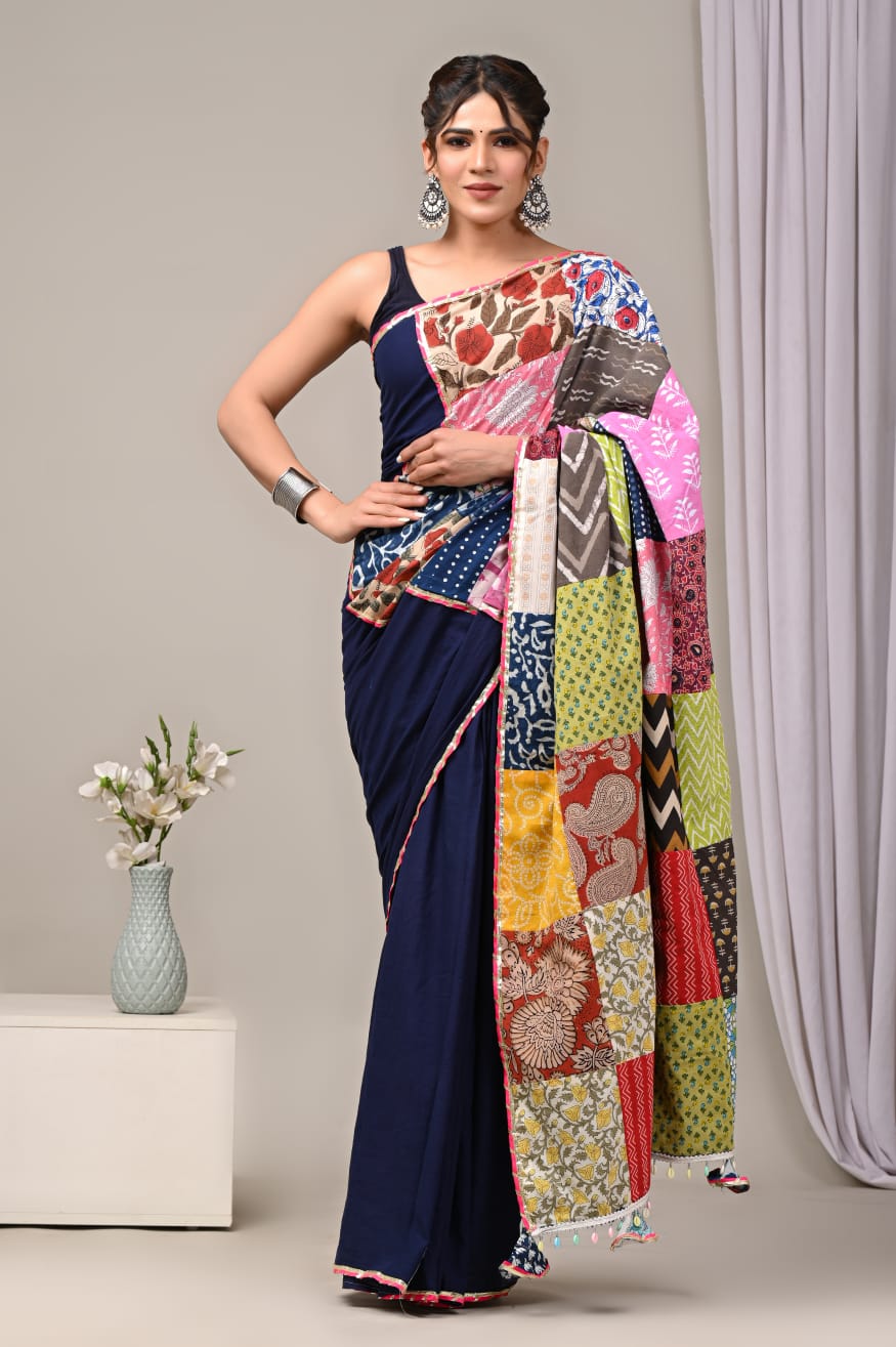 Pure Cotton Saree with Vibrant Patchwork