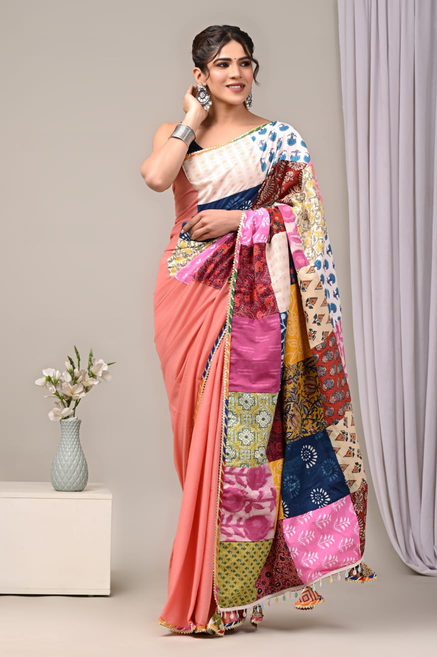 Pure Cotton Saree with Vibrant Patchwork