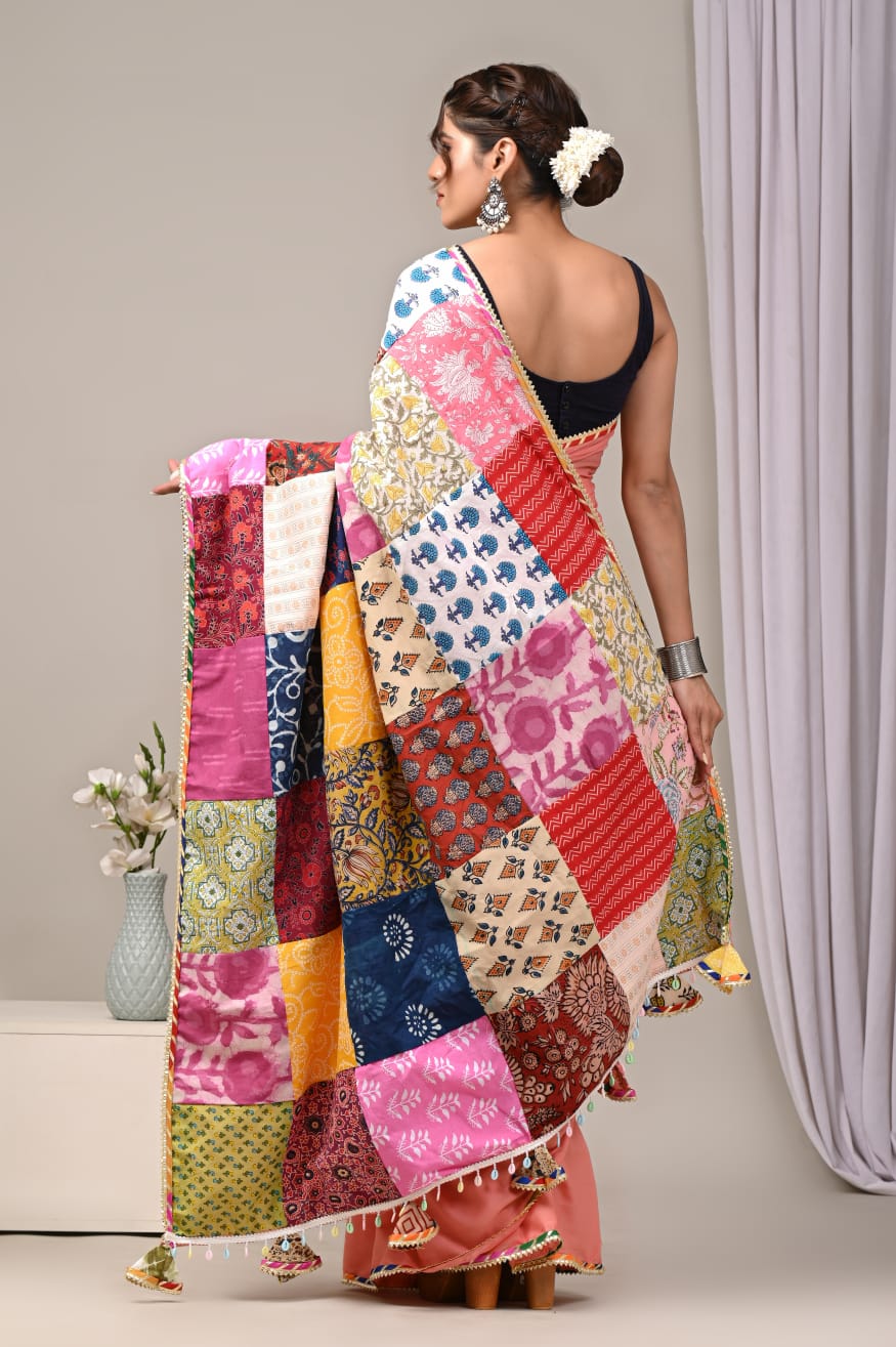 Pure Cotton Saree with Vibrant Patchwork