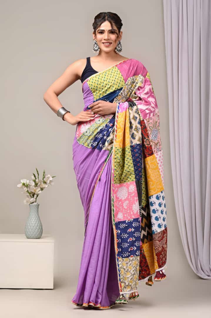 Pure Cotton Saree with Vibrant Patchwork