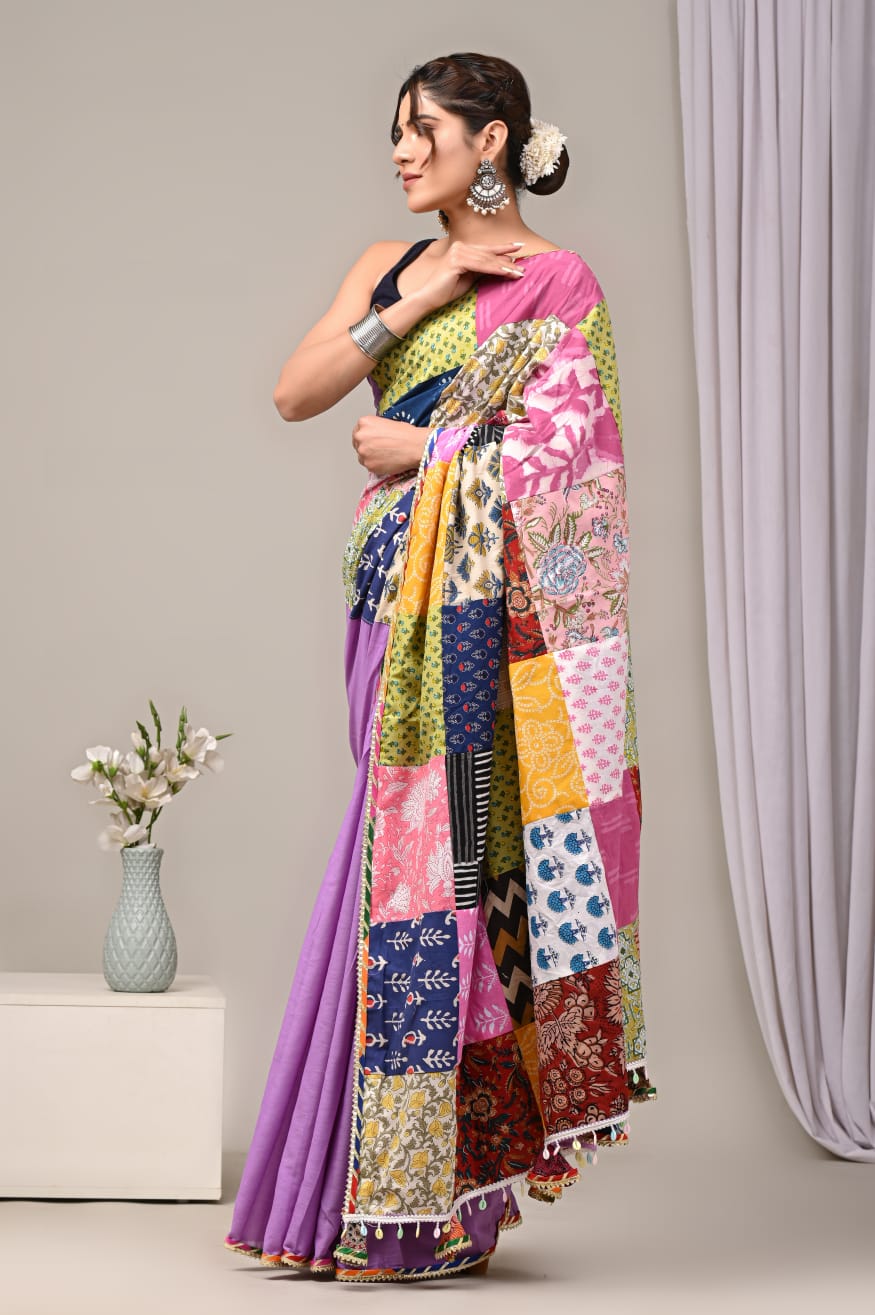 Pure Cotton Saree with Vibrant Patchwork