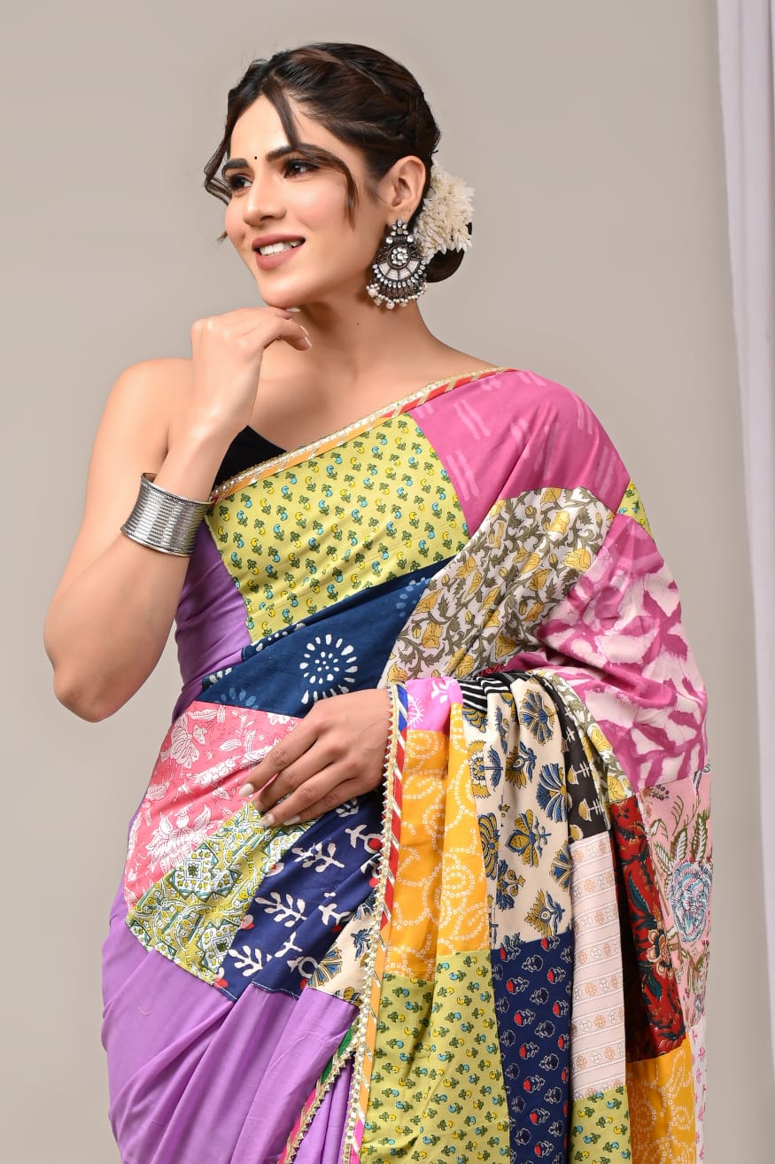 Pure Cotton Saree with Vibrant Patchwork