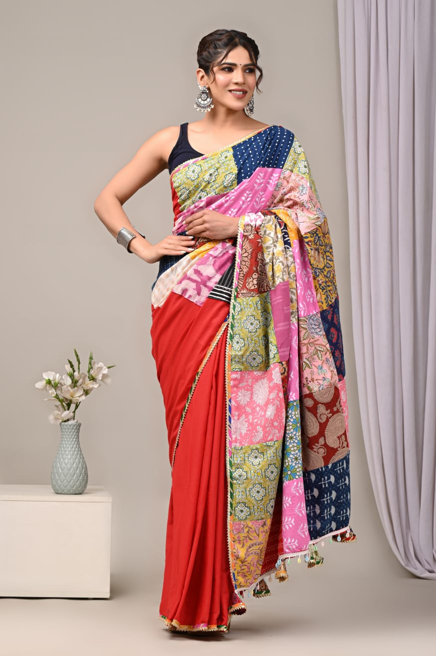 Pure Cotton Saree with Vibrant Patchwork