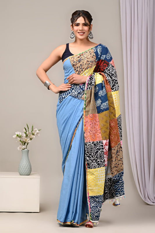 Pure Cotton Saree with Vibrant Patchwork