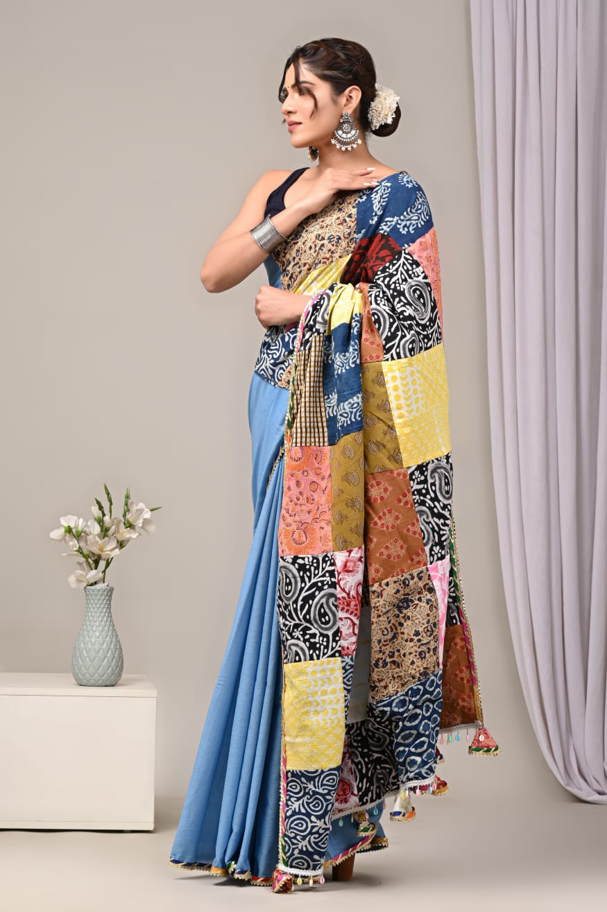 Pure Cotton Saree with Vibrant Patchwork