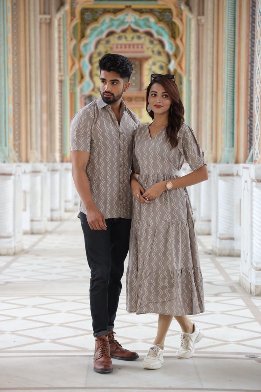 Bagru Hand Block Printed Cotton Frill One-Piece Dress with a Matching Shirt