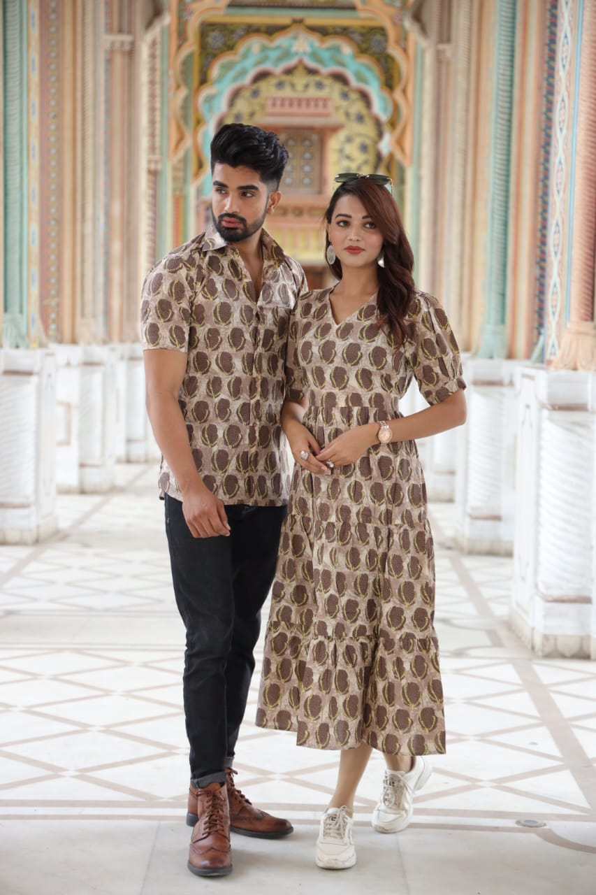 Bagru Hand Block Printed Cotton Frill One-Piece Dress with a Matching Shirt