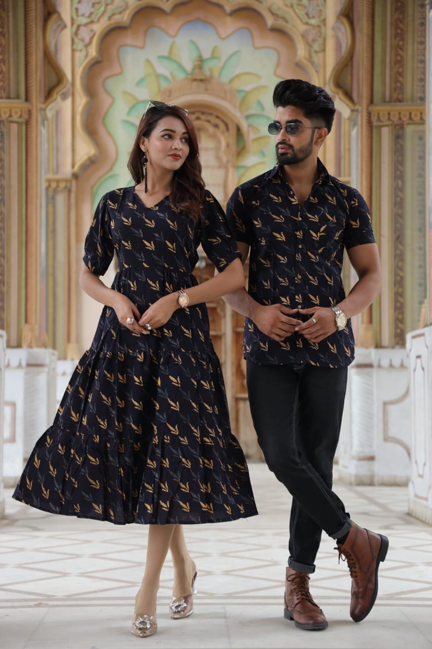 Bagru Hand Block Printed Cotton Frill One-Piece Dress with a Matching Shirt