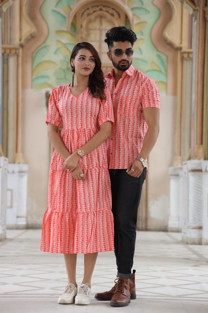 Bagru Hand Block Printed Cotton Frill One-Piece Dress with a Matching Shirt