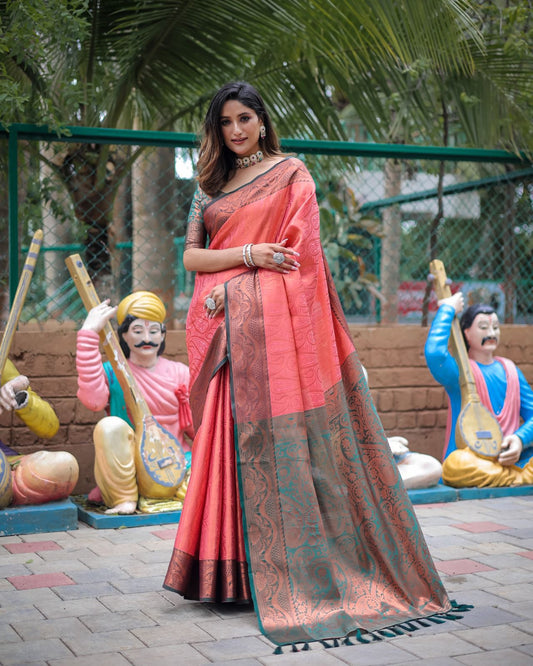 Banarasi Copper Zari Brocade Weave Saree