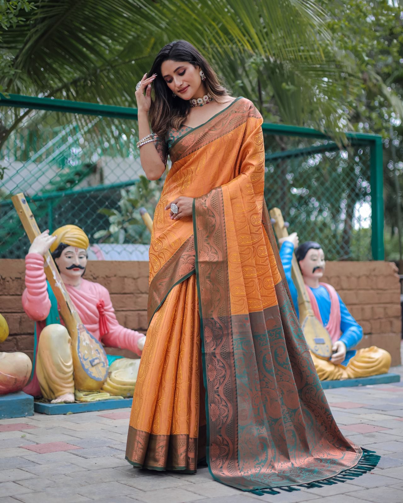 Banarasi Copper Zari Brocade Weave Saree