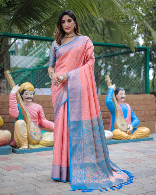 Banarasi Copper Zari Brocade Weave Saree